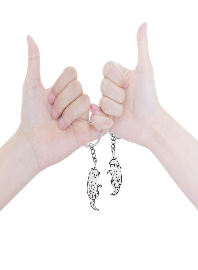 Saccgt 2 Pack Cute Animal Keychain Set Car Keychain Otters Key Holder Stainless Steel Bag Pendant Gift for and Couples Stainless Steel, As Pic Shows - Image 2
